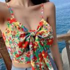 Floral Print Bow-front Cropped Camisole Top Red & Yellow - One Size