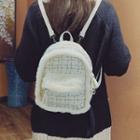 Furry Trim Tweed Backpack