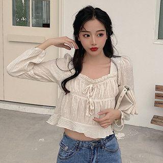 Long-sleeve Frill Trim Crop Top