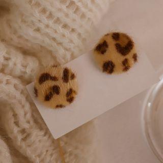925 Sterling Silver Leopard Print Faux Fur Earring 1 Pair - As Shown In Figure - One Size