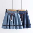 Contrast-trim Mini A-line Denim Skirt