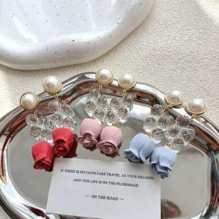 Faux Pearl Rose Faux Crystal Dangle Earring