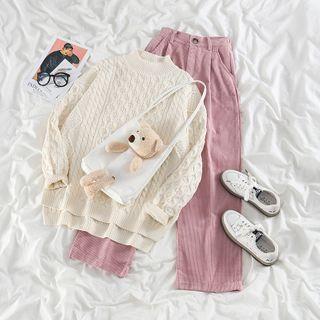 Mock-neck Sweater / Corduroy Straight Fit Pants