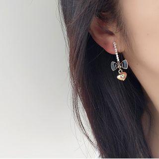 Bow Heart Alloy Dangle Earring 1 Pair - Clip On Earring - Black & Gold - One Size