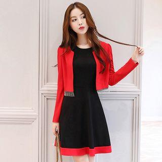Set: Contrast Trim Tank Dress + Open Front Cropped Jacket