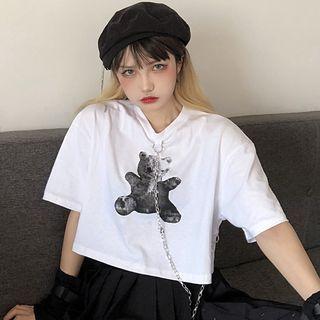 Short-sleeve Cropped Print T-shirt White - One Size