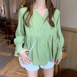Bell-sleeve Ruffled Plain Blouse