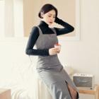 Slit-front Midi Suspender Dress