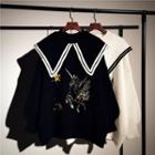 Sailor-collar Unicorn Embroidered Sweater