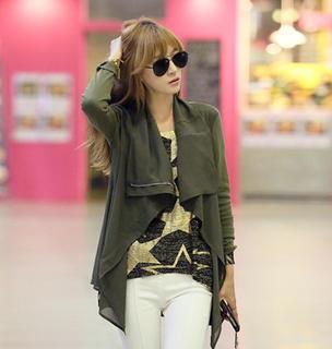 Chiffon Trim Shawl-collar Cardigan