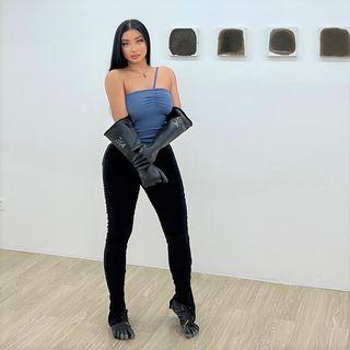 Side-slit Ruched Skinny Pants