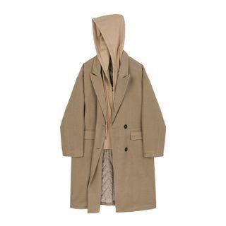 Mock Two-piece Hooded Long Trench Coat