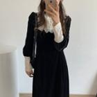 Lace Panel Long-sleeve Velvet Loose Fit Dress As Shown In Figure - One Size