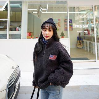 Zip-front Patched Fleece Top