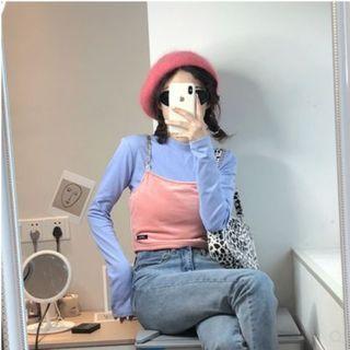 Cropped Camisole Top / Long-sleeve Mock-neck Crop Top