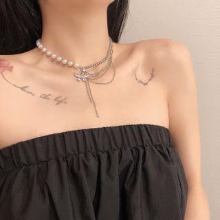 Butterfly Chain Layered Necklace Silver - One Size