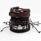 Set Of 6: Genuine Leather Wax Cord Bracelet (various Designs) Set Of 6 - One Size