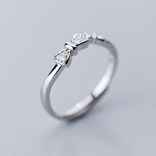 925 Sterling Silver Rhinestone Bow Open Ring S925 Silver Ring - One Size
