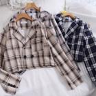 Plaid Double-breasted Long-sleeve Cropped Blazer