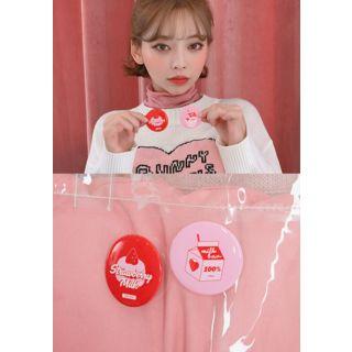 Strawberry Milk Round Brooch Set Of 2 Red & Pink - One Size