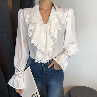 Lace-trim Jabot Blouse