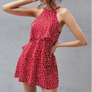 Halter-neck Heart Print Mini Dress
