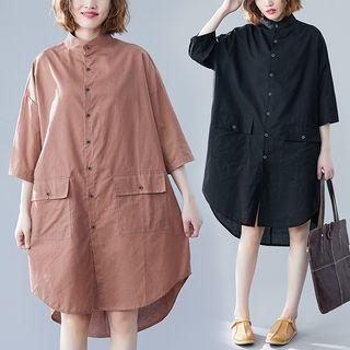 3/4-sleeve Scallop-hem Shirt Dress