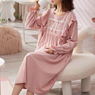 Long-sleeve Ruffle Sleep Dress