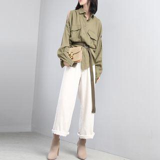 Drawstring Straight-cut Linen Pants