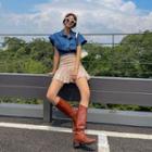 Sleeveless Tie-hem Denim Crop Blouse