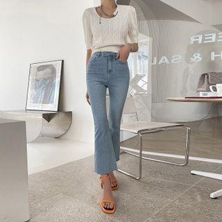 Fray-hem Washed Bootcut Jeans Light Blue - One Size