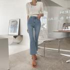 Fray-hem Washed Bootcut Jeans Light Blue - One Size