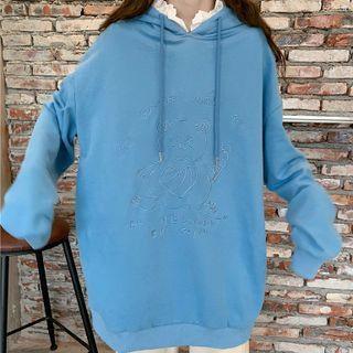 Mock Two-piece Bear Embroidered Hoodie