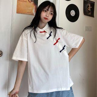 Short-sleeve Chinese Frog Buttoned T-shirt