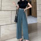 Cut-out Short-sleeve Crop Top / Cropped Wide-leg Pants