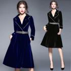 Piped Notch Lapel Coatdress With Belt