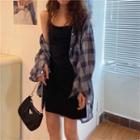 Spaghetti Strap Mini Dress + Long-sleeve Plaid Shirt