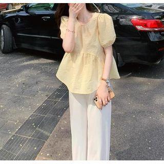 Short-sleeve Plain Blouse / Pants / Set