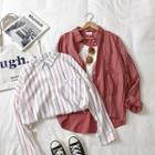 Color-block Striped Single-breasted Long-sleeve Blouse