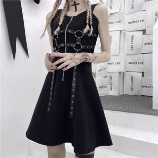 Sleeveless Front Zip Strappy Mini A-line Dress