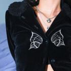 Fleece Collar Butterfly Embroidered Crop Top