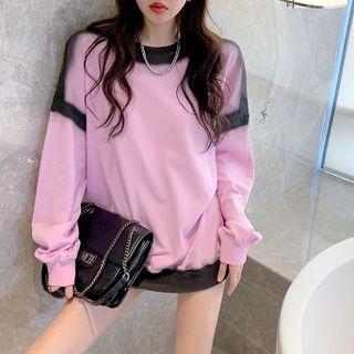 Long-sleeve Tie-dyed Loose-fit Sweatshirt Pink - One Size
