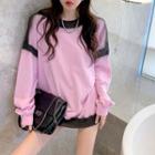 Long-sleeve Tie-dyed Loose-fit Sweatshirt Pink - One Size