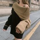 Color Block Sweater Khaki & Black - One Size