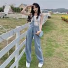 Asymmetrical Denim Jumper Pants / Tank Top