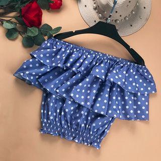 Dotted Off Shoulder Short Sleeve Blouse
