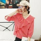 Frilled Trim Collar Check Shirt