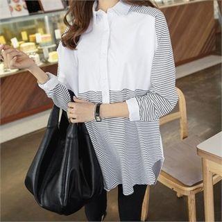 Half-placket Stripe-panel Shirt