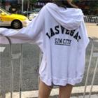 Letter Print Boxy Zip Hooded Jacket