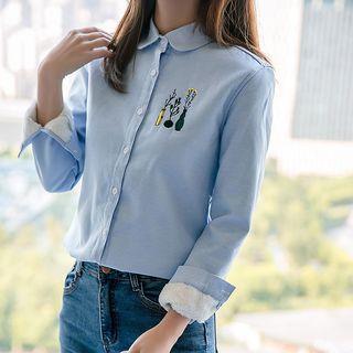 Long-sleeve Embroidered Fleece-lined Shirt